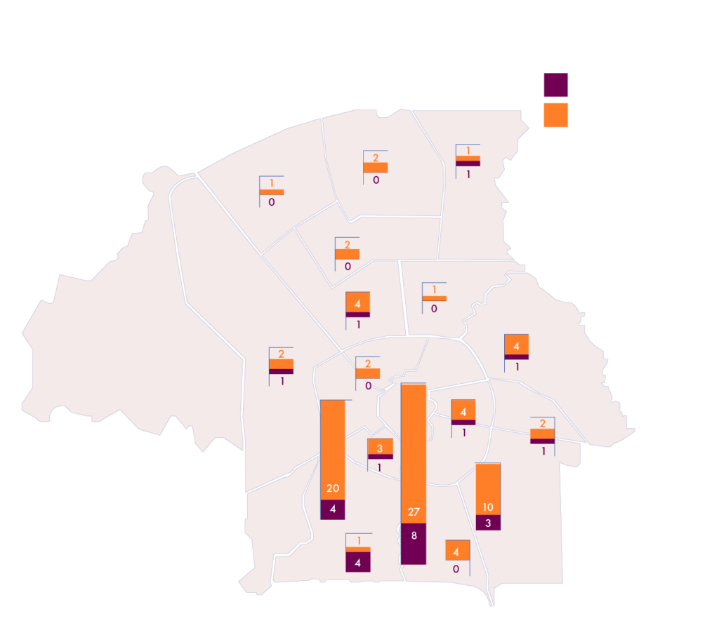 Een kaart toont de verdeling van cultuurlocaties in Eindhoven, met een duidelijke clustering in de wijken Centrum, Ous-Strijp en Putten.