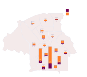 Een kaart toont de verdeling van cultuurlocaties in Eindhoven, met een duidelijke clustering in de wijken Centrum, Ous-Strijp en Putten.