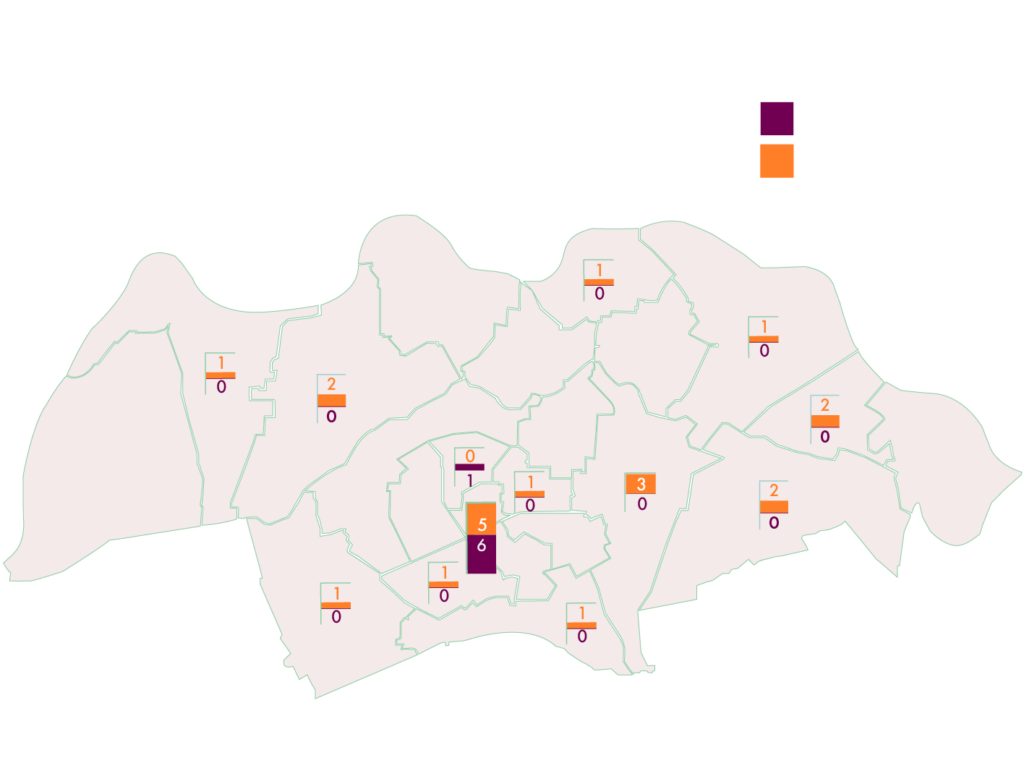 De verdeling van cultuurlocaties in Oss toont een duidelijke concentratie van locaties in het centrum.