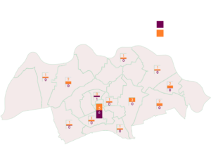 De verdeling van cultuurlocaties in Oss toont een duidelijke concentratie van locaties in het centrum.